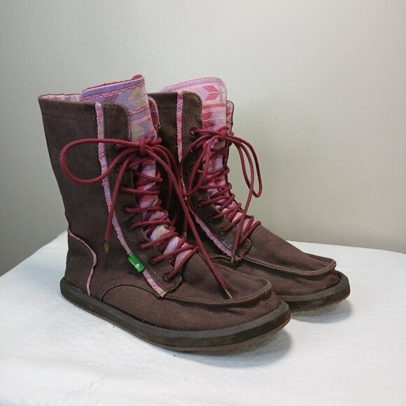 SANUK SIDEWALK SURFER STEVIE BOOTS, CANVAS BROWN WOMENS SIZE 6 - Picture 1 of 10